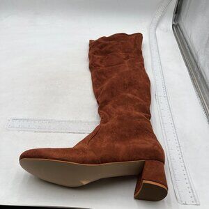 Women's Chunky Heel Knee High Boots Round Toe Tall Boots Suede Boots Brown Shoes
